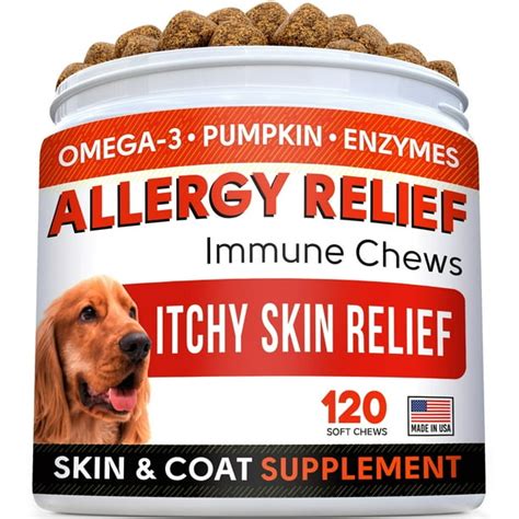 Allergy Relief Chews for Dogs with Omega 3 - Itchy Skin Relief Immune ...