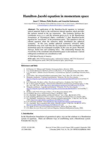 (PDF) Hamilton-Jacobi equation in momentum space