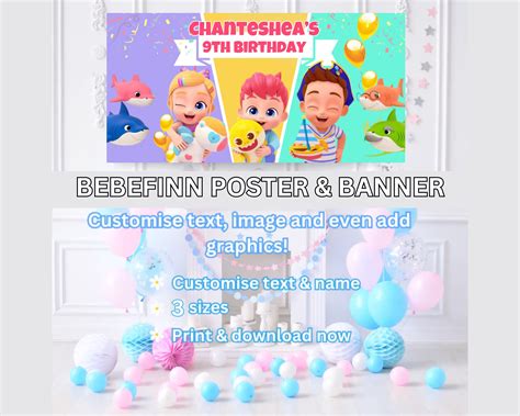 Bebefinn Birthday Party Banner Printable Shark Backdrop Baby Boy Girl ...