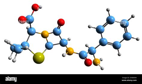 3D image of Ampicillin skeletal formula - molecular chemical structure ...