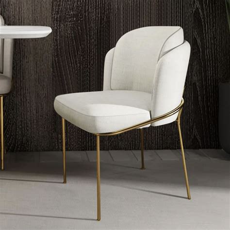 White Dining Chair Modern Cotton & Linen Upholstered Dining Chair in ...