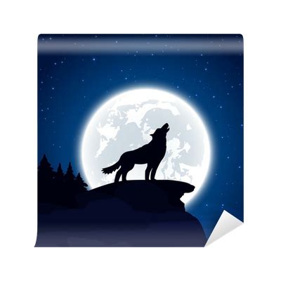 Wall Mural Wolf on Moon background - PIXERS.US