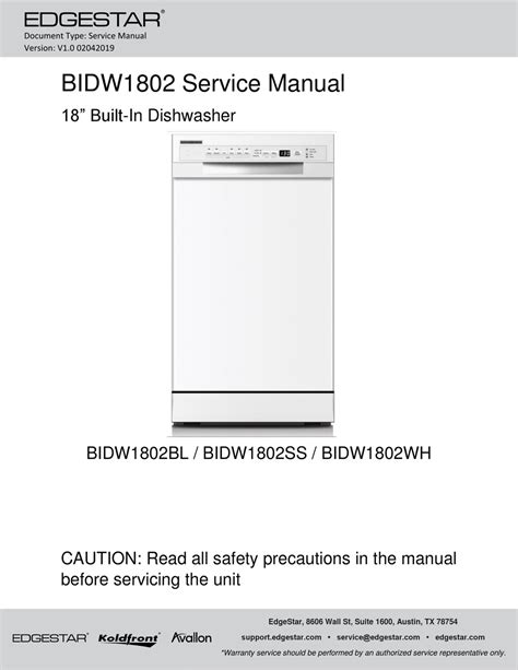 EDGESTAR BIDW1802 DISHWASHER SERVICE MANUAL | ManualsLib