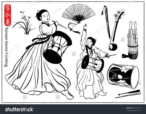 Beautiful Woman Playing Janggu Wearing Hanboktraditional Stock Vector 340794293 - Shutterstock