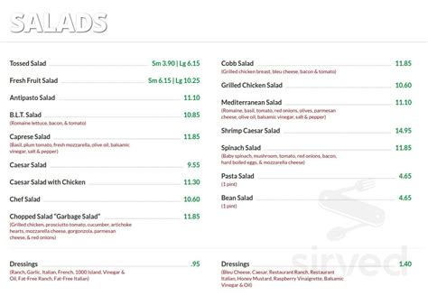 Barraco's Pizza menu in Orland Park, Illinois, USA