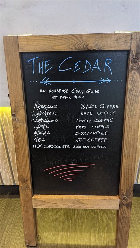 Menu at The Cedar Coffee Shop cafe, Marlow