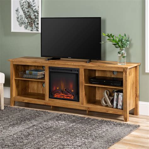 Walker Edison Furniture Company Barnwood 70 in. Wood Media TV Stand Console with Fireplace ...