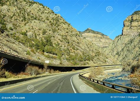 Mountain, Road and Colorado River Stock Photo - Image of highway ...