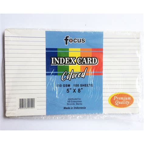 Index Card (Colored) Focus 1/2 (5"x 8") , 1/4 (4"x 6"), 1/8 (3" x 5 ...