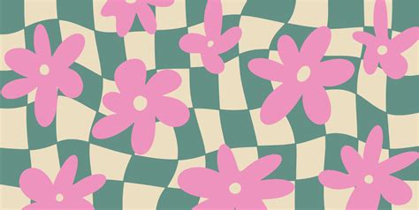 Groovy checkered Daisy Flowers background. Retro 70s - 60s Hippie ...