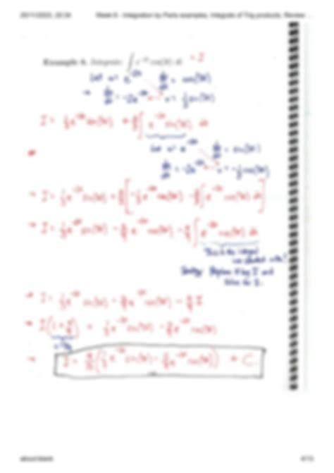 SOLUTION: Week 6 integration by parts examples integrals of trig products review of substitution ...