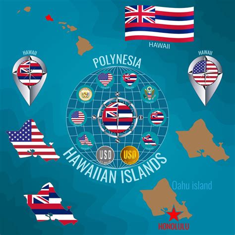 Set of vector illustrations of flag, outline map, money, icons of ...