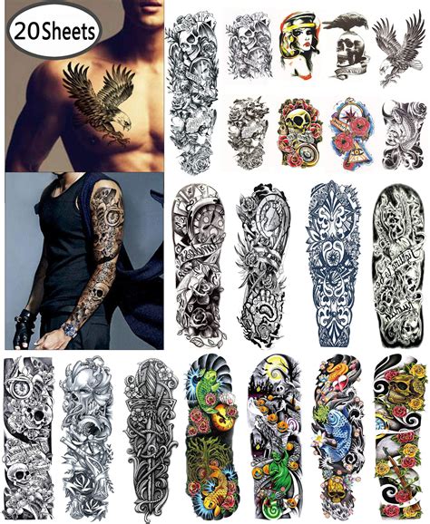 DaLin Extra Large Temporary Tattoos Full Arm and Half Arm Tattoo Sleeves for Men Women 20 Sheets ...