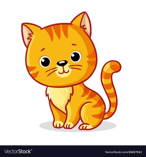 Ginger kitten sitting on a white background cute Vector Image | Kitten drawing, Ginger kitten ...