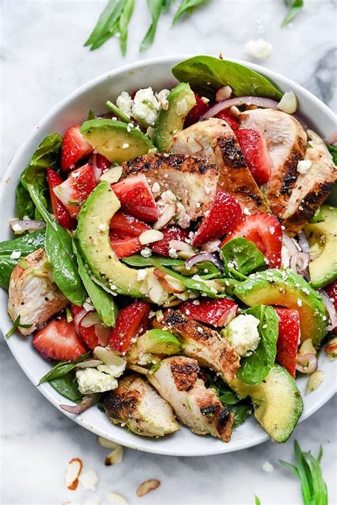 Strawberry Avocado Spinach Salad with Chicken | foodiecrush.com