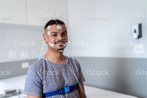 Portrait Of A Patient With Electrodes On His Head For Polysomnography Stock Photo - Download ...