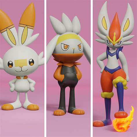 pokemon scorbunny evolution pack 3D model 3D printable | CGTrader