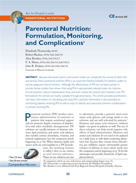 (PDF) Parenteral nutrition: Formulation, monitoring, and complications