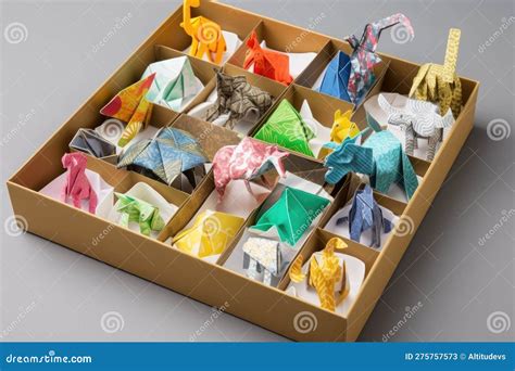 Box of Origami Creatures and Animals, Each Unique in Its Design Stock ...