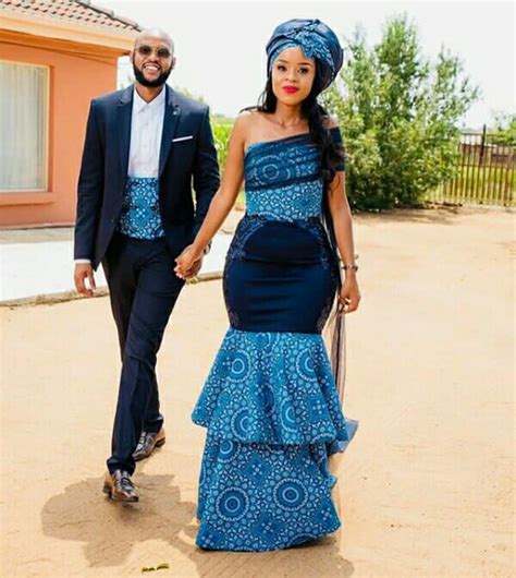 Clipkulture | Tswana Couple In Modern Shweshwe Print Traditional Wedding Outfits