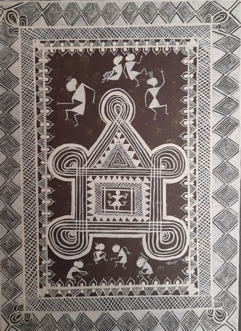 Temple - Warli art (18" x 24") - International Indian Folk Art GalleryWarli Painting from ...