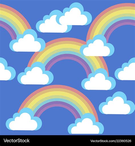 Cartoon sky with clouds and rainbows Royalty Free Vector