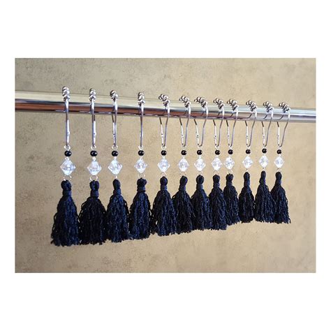 Decorative Shower Curtain Hooks...black Tassels...set of 12 | Etsy | Shower curtain decor ...