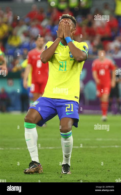 Doha, Qatar. 28th Nov, 2022. Rodrygo of Brazil reacts during the 2022 ...