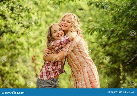 True Friendship. Girls Smiling Happy Faces Hug Each Other. Girls ...