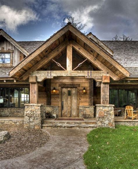 80+ Elegant Wooden And Stone Front Porch Ideas | Rustic house, House exterior, Rustic home design