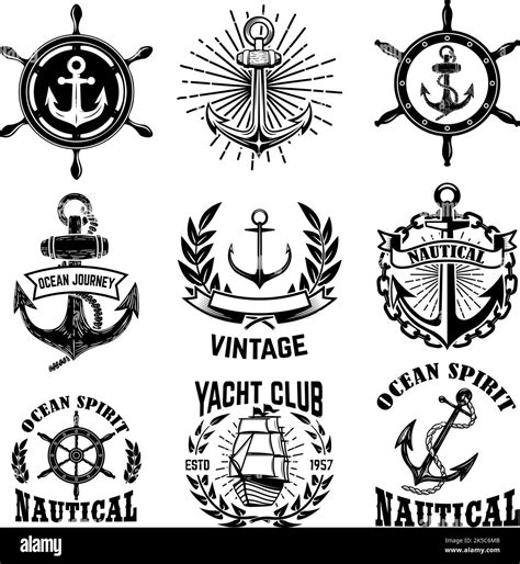 Set of vintage nautical emblems with anchors. Design element for emblem, sign, badge, logo ...