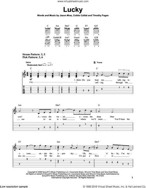 Lucky sheet music for guitar solo (easy tablature) (PDF)