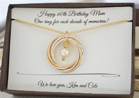 60th Birthday jewelry for mom, Gold pearl necklace, 60th Birthday gift for women, 6 Mixed metal ...