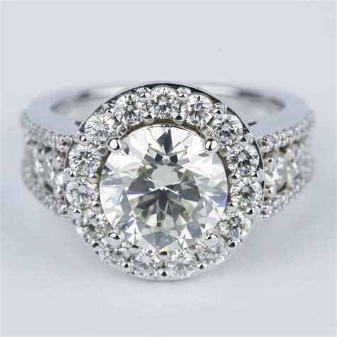 Large Halo Diamond Ring In 14K White Gold