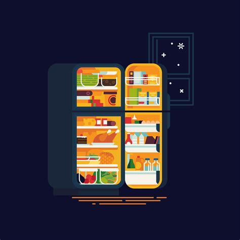 Open lit up fridge full of food 628247 Vector Art at Vecteezy