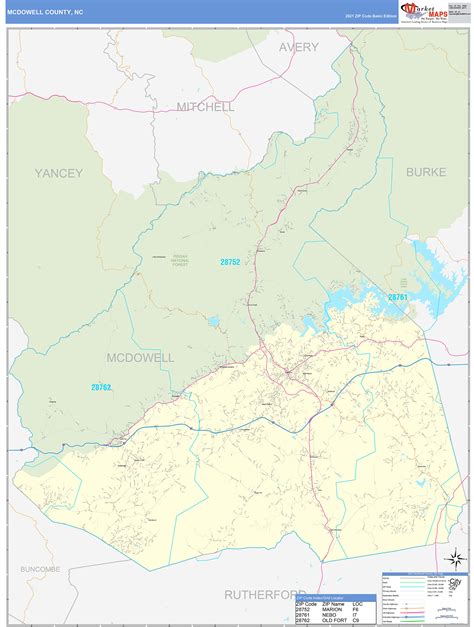 McDowell County, NC Zip Code Wall Map Basic Style by MarketMAPS - MapSales