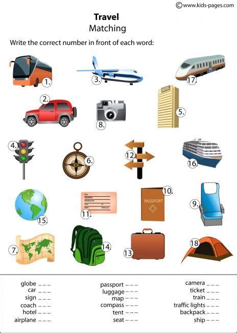 Travel Matching worksheets Learning English For Kids, Home Learning ...