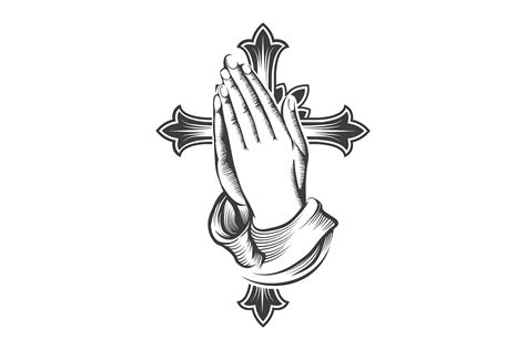 Praying Hands Cross Tattoo Design