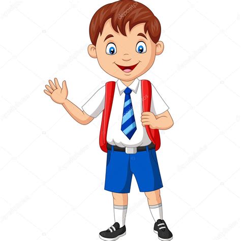 Vector Illustration Cartoon School Boy Uniform Waving Hand — Stock Vector © tigatelu #284223152