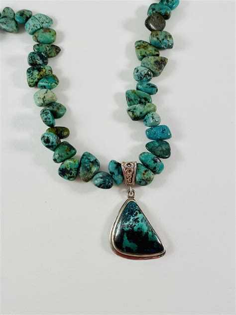 NT20 Green Chunky Turquoise Necklace, Sterling Pendant by Nance Trueworthy | Dare/Sandpiper Gallery