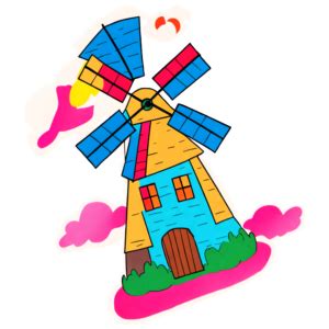 Download Colorful Windmill with Blue Sky and White Clouds PNG Online ...