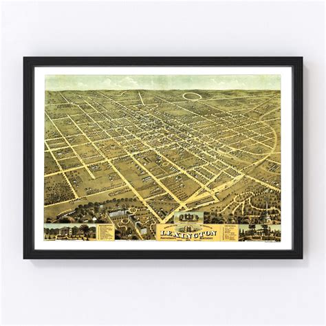 Lexington Map 1871 Old Map of Lexington Kentucky Art Vintage Print Framed Canvas Bird's Eye View ...