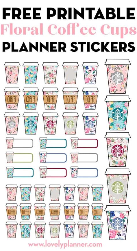 Free Printable Floral Starbucks Coffee Cups Planner Stickers - Lovely ...