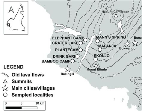 Map of the Mount Cameroon region with the sampling localities ...