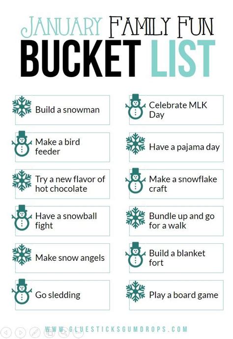 January Family Fun Bucket List | Fun bucket, Bucket list winter ...