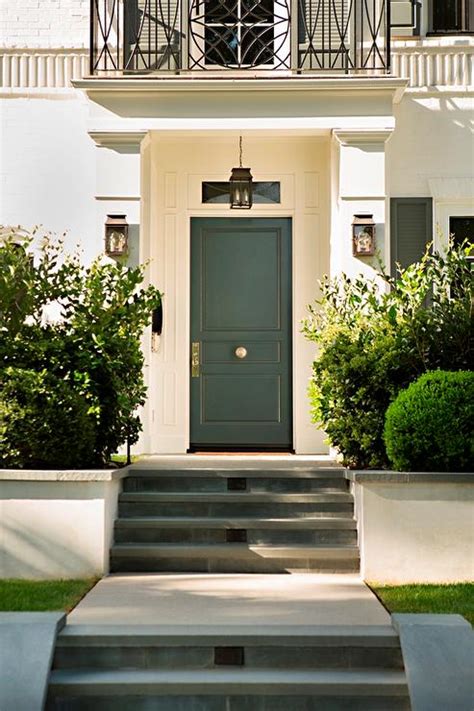 Portico with Peacock Blue Front Door - Traditional - Home Exterior