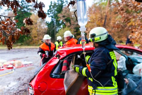 Premium Photo | Accident - Fire brigade rescues Victim of a car crash