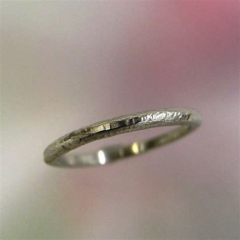 Thin White Gold Band Womens Rustic Wedding Ring Thin Wedding - Etsy