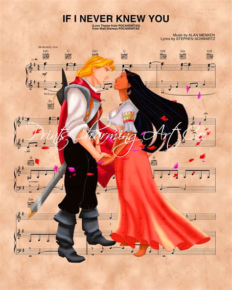 Pocahontas John Smith If I Never Knew You Sheet Music Art - Etsy UK