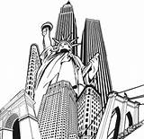 Adult coloring Page New York  Statue Of Liberty And Buildings 3 sketch template